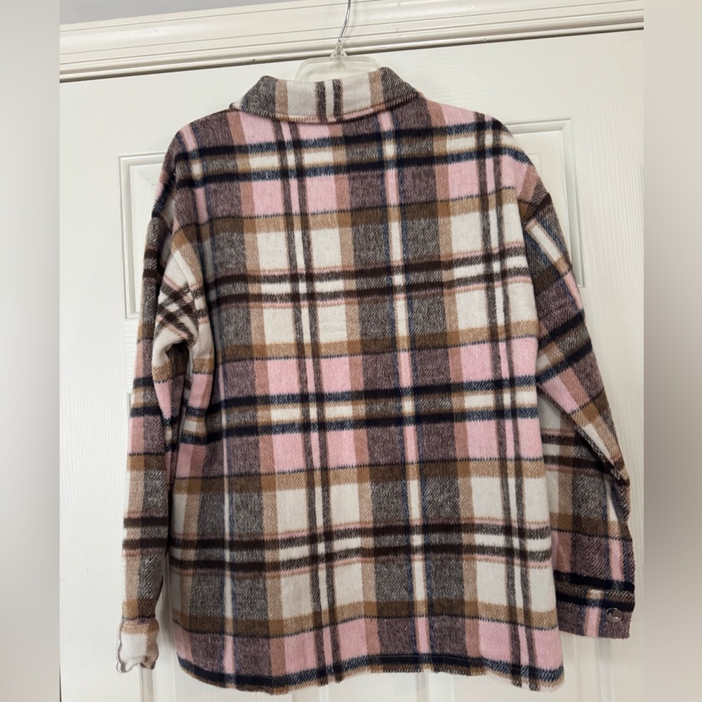 Plaid Teddy Jacket - Pink and Brown medium NEW - Picture 2 of 3